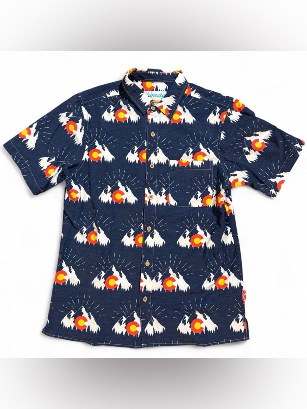 Shinesty Colorado Mountain Print Button Up Shirt Men’s Medium